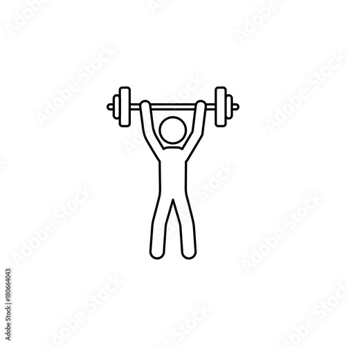 Sport silhouettes icon in black color on white background with text Set Reps. Man raises barbell. For web construction, mobile applications, banners, brochures, books, layouts etc.