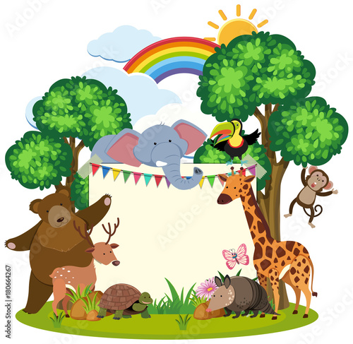 Border template with cute animals in garden