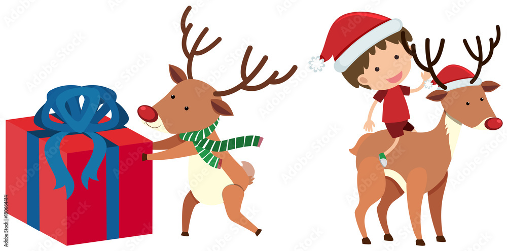 Reindeer and boy in christmas costume