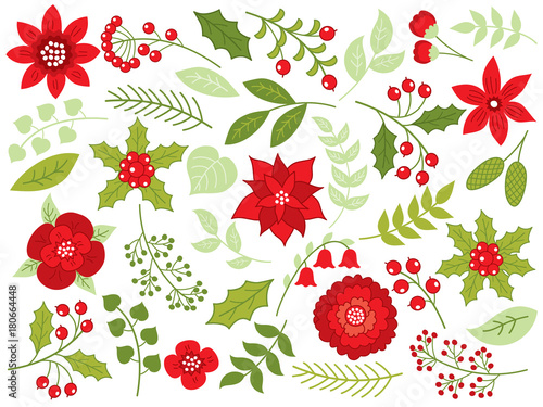 Vector Floral Christmas Set 