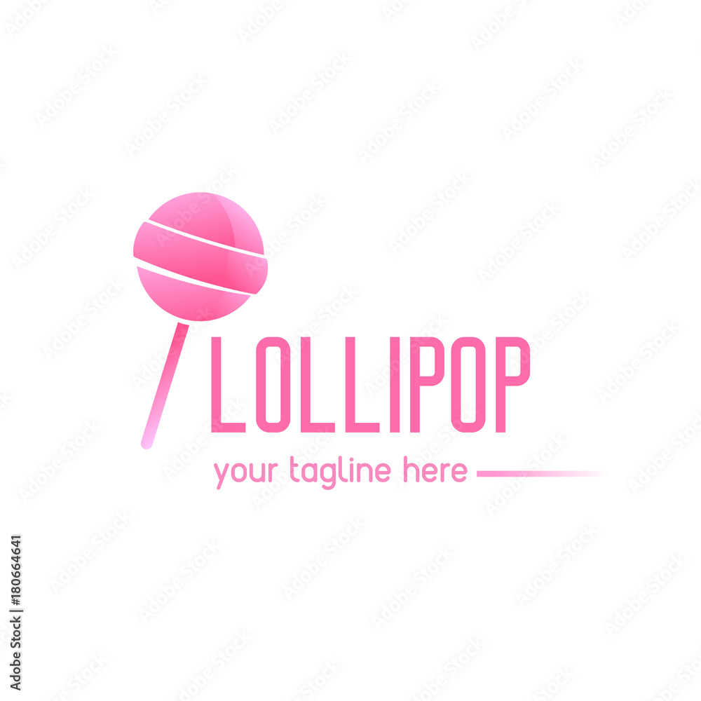 Pink logo with a lollipop. Candy on a stick. Sweet shop