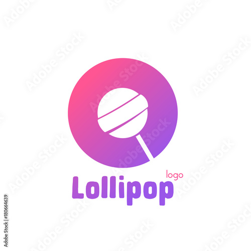 Pink logo with a lollipop. Candy on a stick. Sweet shop