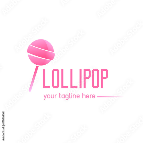 Pink logo with a lollipop. Candy on a stick. Sweet shop