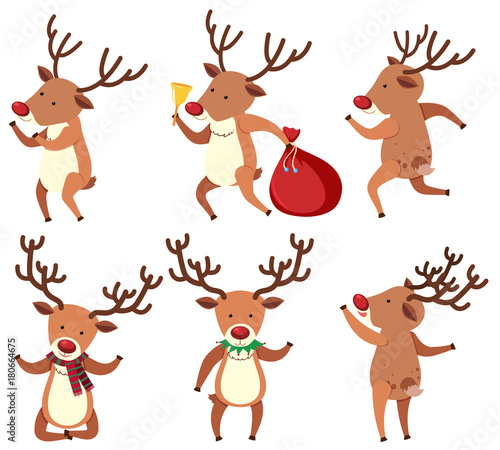 Christmas reindeer doing different things