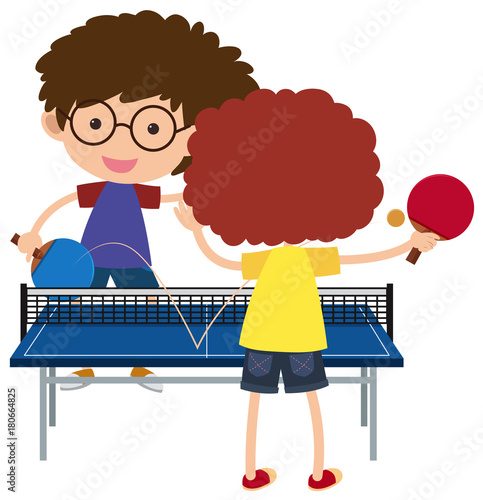 Two boys playing pingpong