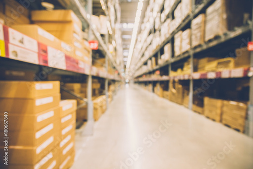 Warehouse or factory storage inventory in defocus abstract blur background style.