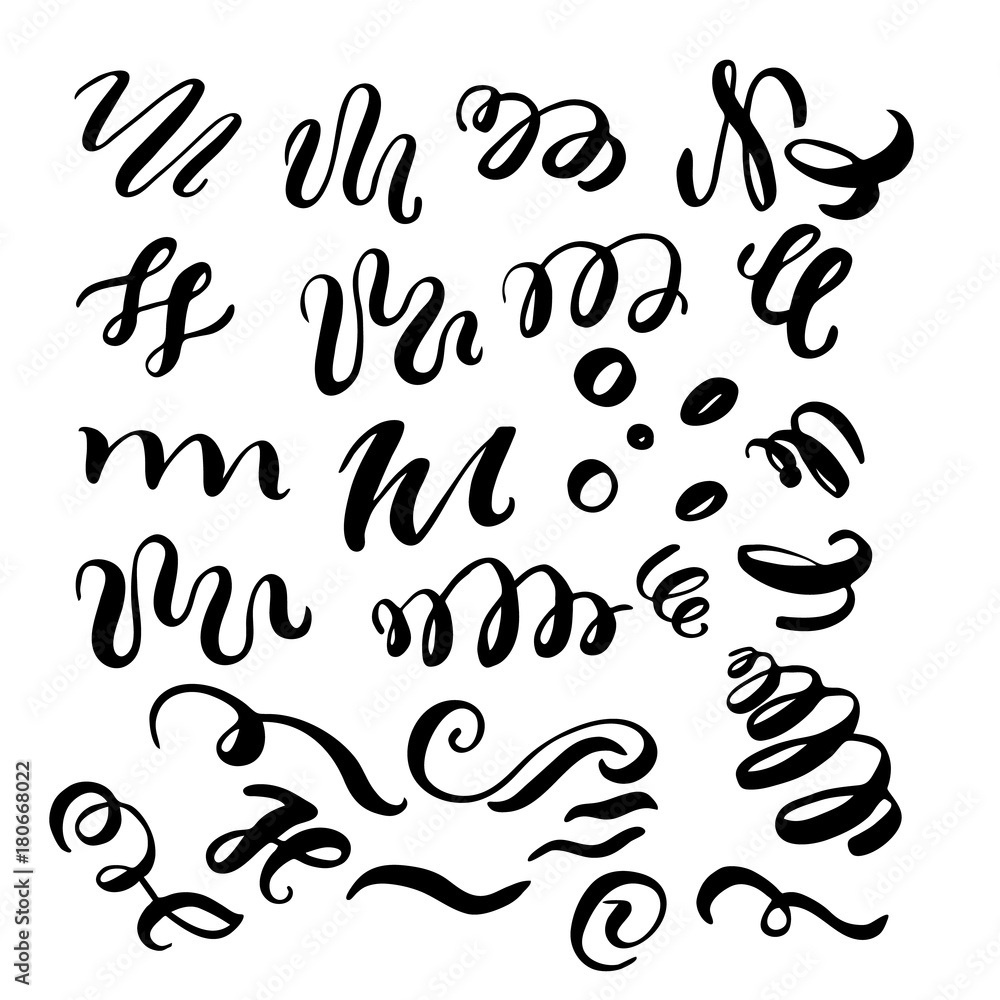 Set of hand draw elements, lines and ornaments of calligraphy brush. Set of hand draw elements, lines and ornaments of calligraphy brush.