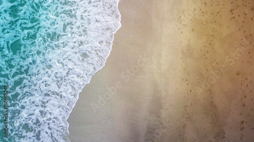 Slika na platnu Top view aerial image from drone of an stunning beautiful sea landscape beach wi