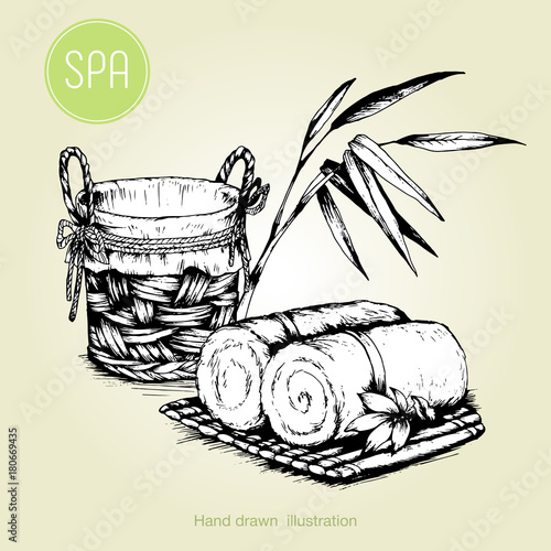 Hand drawn composition of spa attributes.Vector illustration.Vintage style