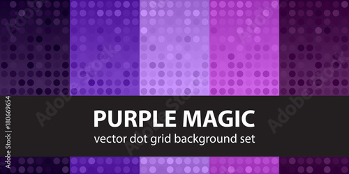 Polka dot pattern set Purple Magic. Vector seamless geometric dot backgrounds