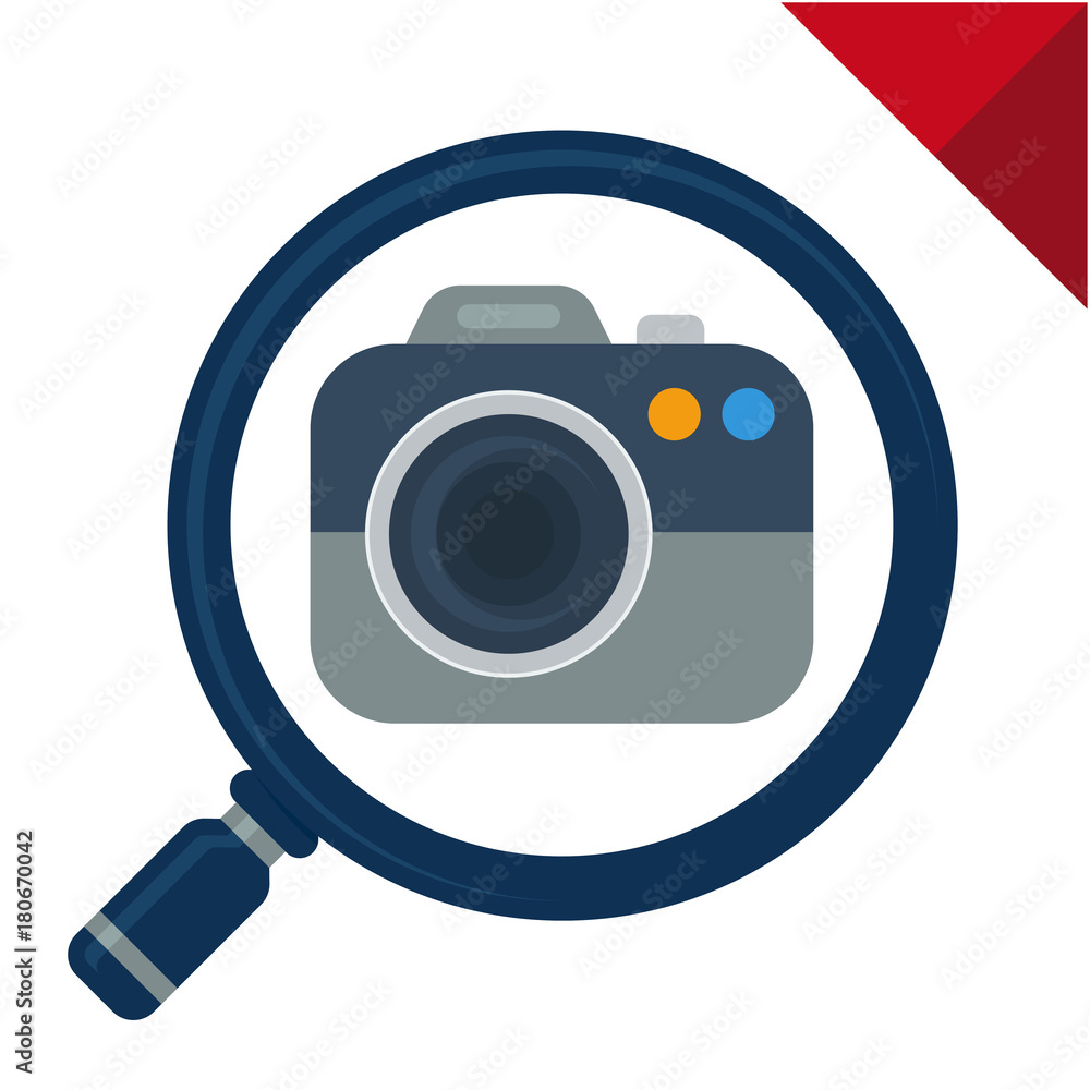 abstract icon for image search, illustrated with magnifying glass and camera abstract icon for image search, illustrated with magnifying glass and camera