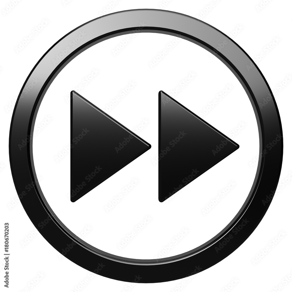 Forward icon. Black round 3d button with frame Forward icon. Black round 3d button with frame