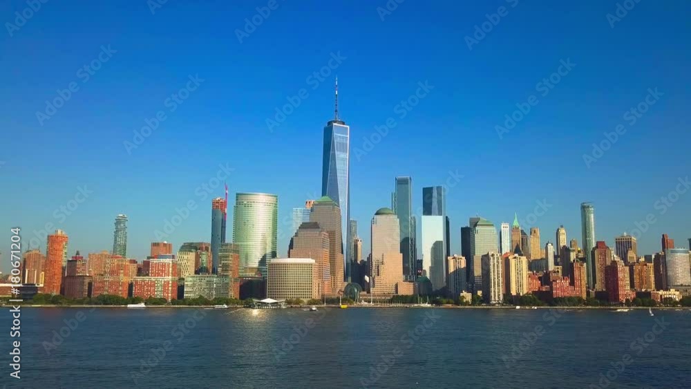 Crane up video: Aerial cityscape view of New York City, One World Trade Center and Lower Manhattan Crane up video: Aerial cityscape view of New York City, One World Trade Center and Lower Manhattan