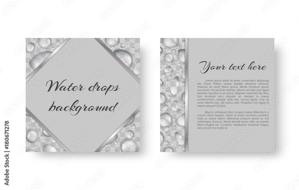 Ecological design of leaflet template with bright drops of water in organic style Ecological design of leaflet template with bright drops of water in organic style