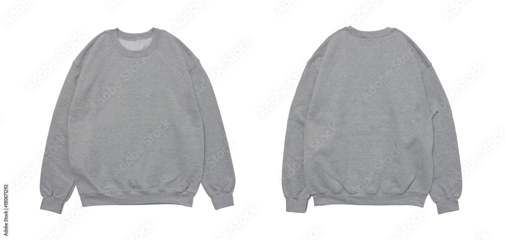 Blank sweatshirt color grey template front and back view on white