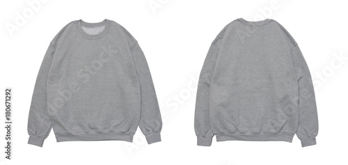 Blank sweatshirt color grey template front and back view on white background photo