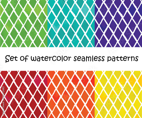 Set of watercolor geometric backgrounds with watercolor rhombuses