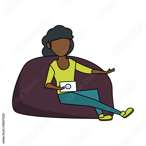 Young woman sitting on bean bag icon vector illustration graphic design