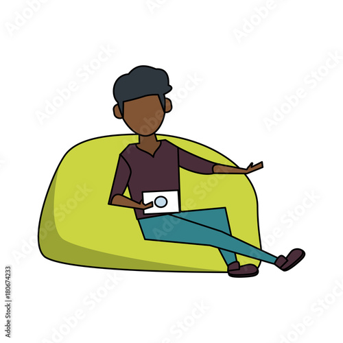 Young man sitting on bean bag icon vector illustration graphic design