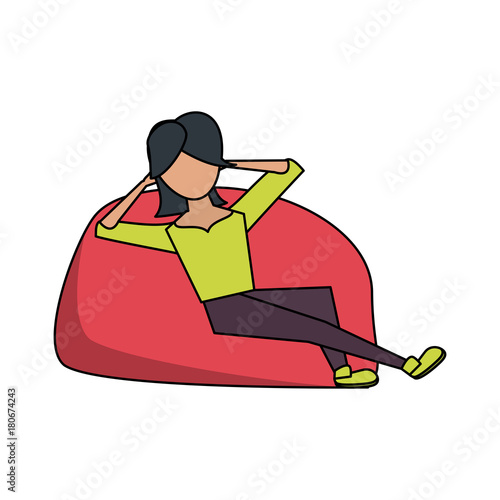 Young woman sitting on bean bag icon vector illustration graphic design