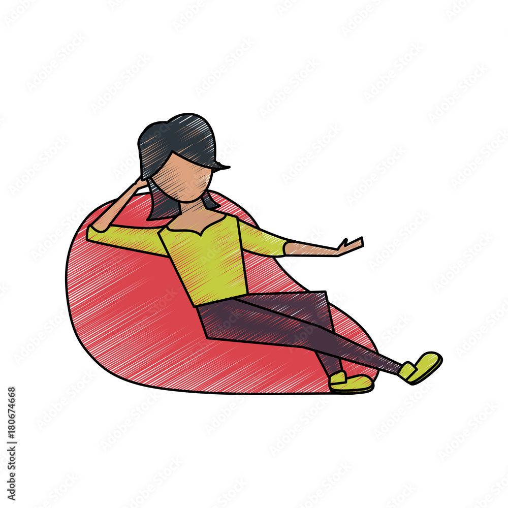 Young woman sitting on bean bag icon vector illustration graphic design