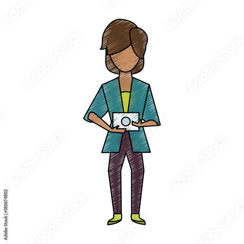 Woman with tablet icon vector illustration graphic design