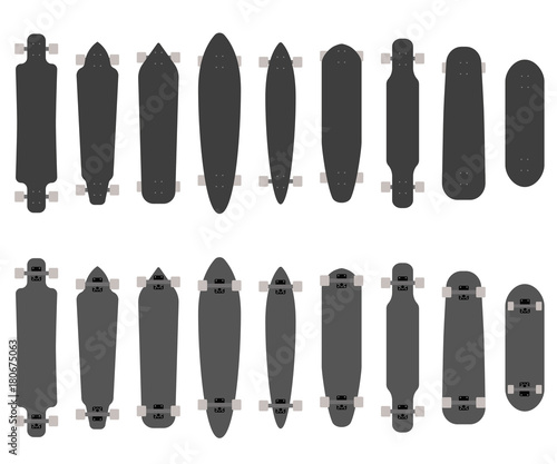 Set longboards and skateboards. 