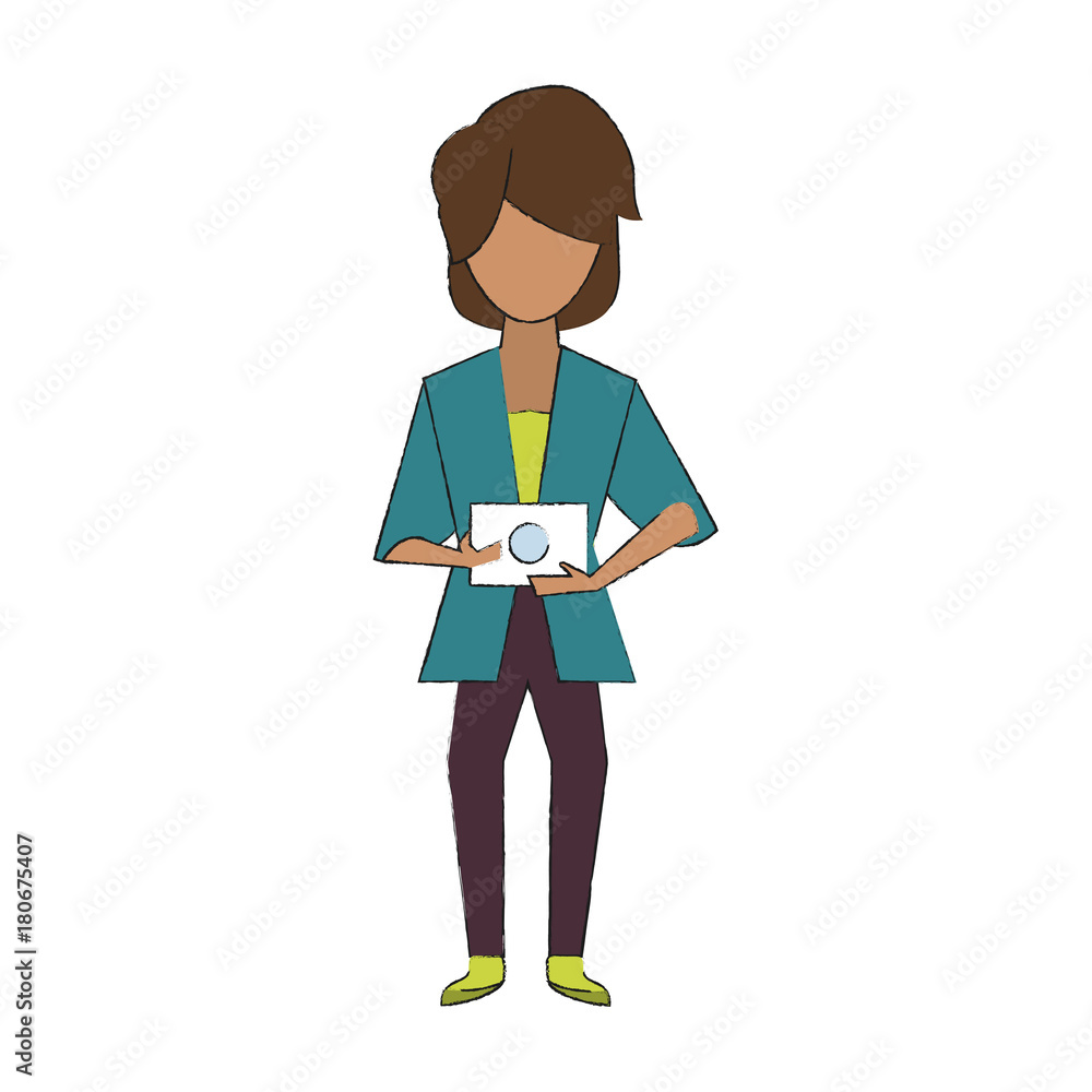 Woman with tablet icon vector illustration graphic design Woman with tablet icon vector illustration graphic design