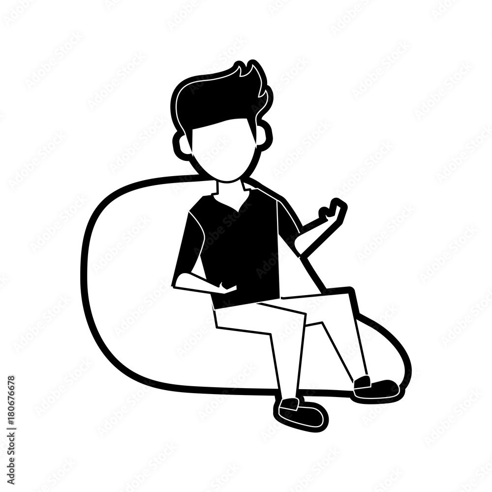 Young man sitting on bean bag icon vector illustration graphic design