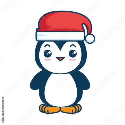 cute penguin with christmas hat kawaii