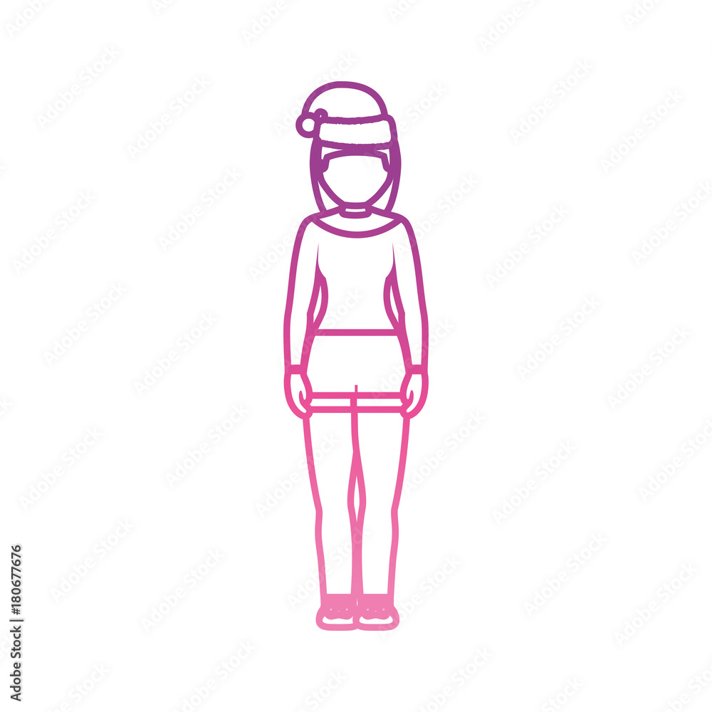 woman stading with christmas hat icon over white background vector illustration woman stading with christmas hat icon over white background vector illustration