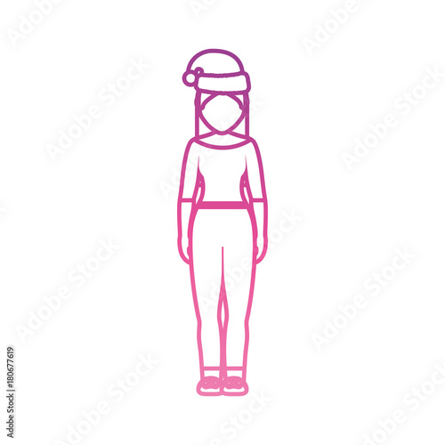 woman stading with christmas hat icon over white background vector illustration
