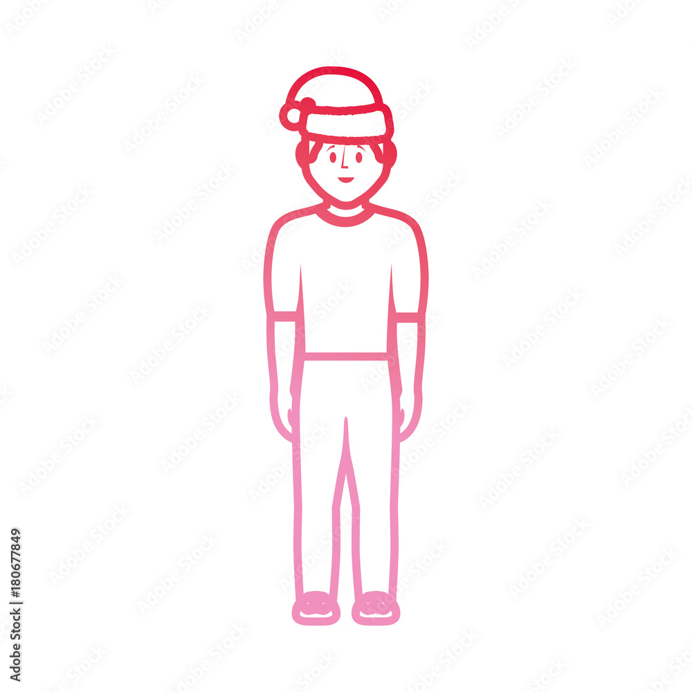 man standing with christmas hat icon over white background vector illustration