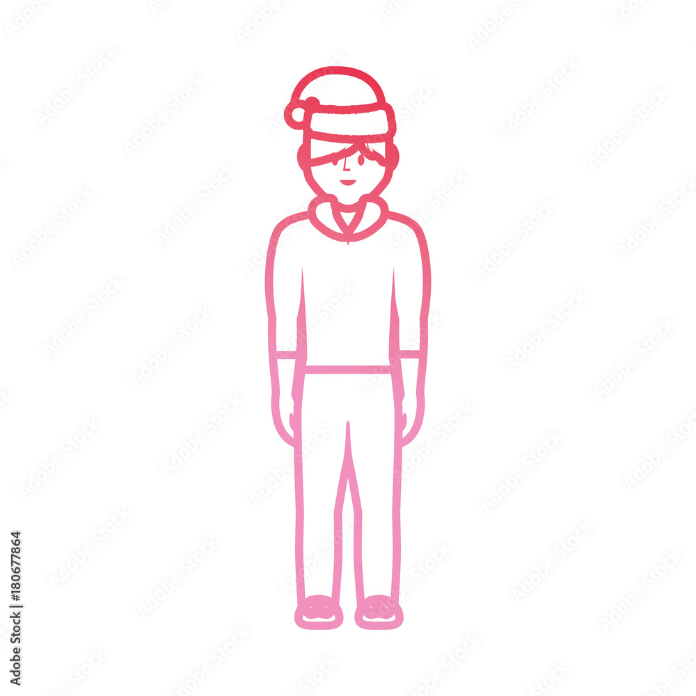 man standing with christmas hat icon over white background vector illustration man standing with christmas hat icon over white background vector illustration
