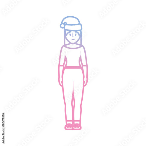 woman stading with christmas hat icon over white background vector illustration