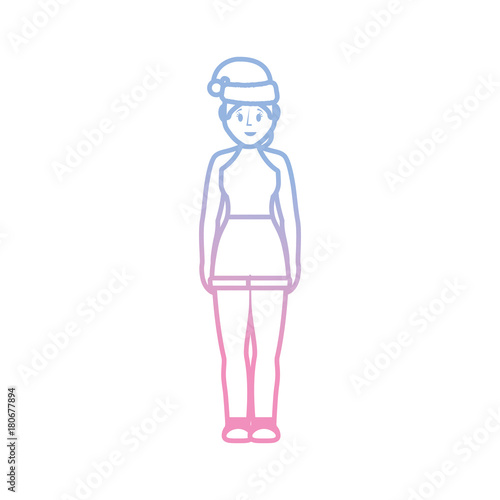 woman stading with christmas hat icon over white background vector illustration