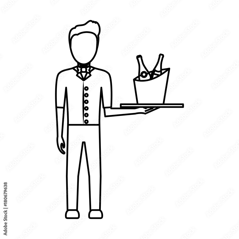bartender holding a tray with drinks icon over white background vector illustration bartender holding a tray with drinks icon over white background vector illustration