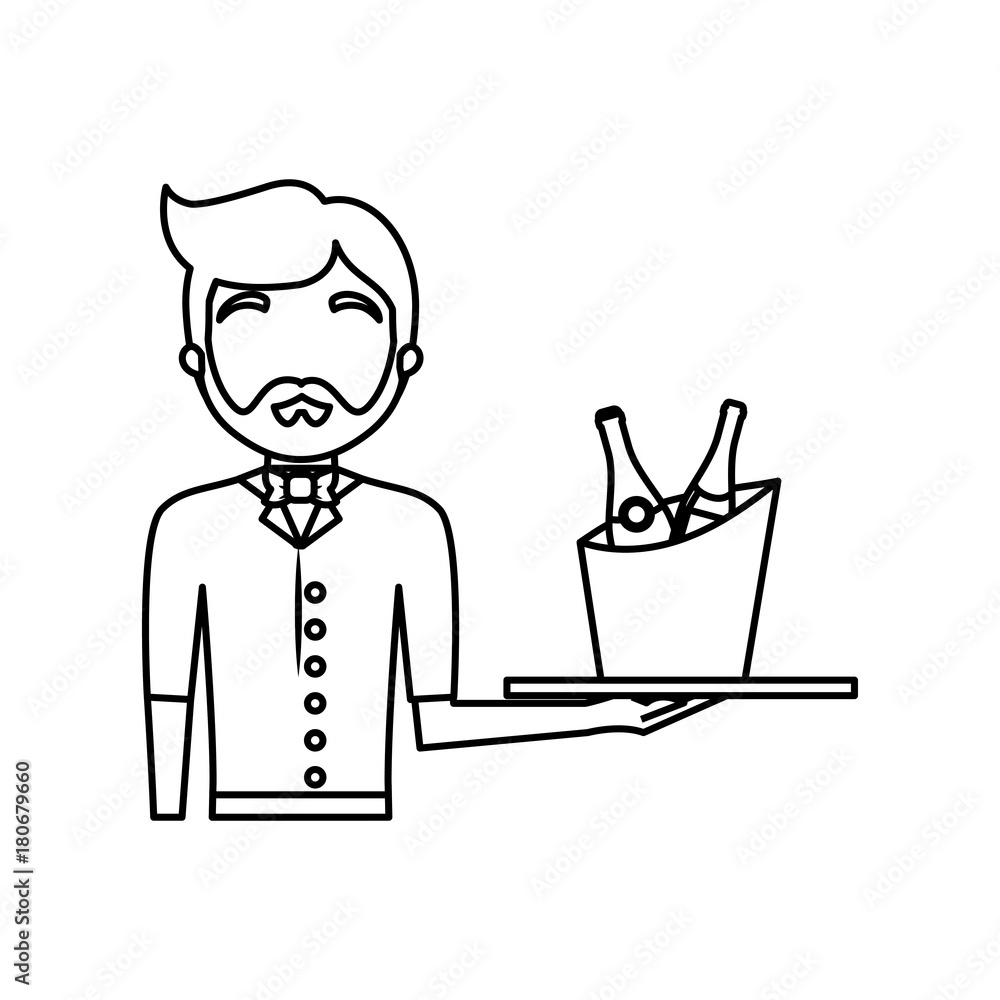 bartender holding a tray with drinks icon over white background vector illustration bartender holding a tray with drinks icon over white background vector illustration