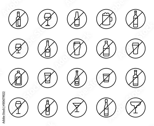 Premium set of no alcohol line icons. 