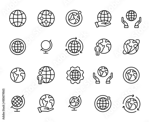 Simple set of globe related outline icons