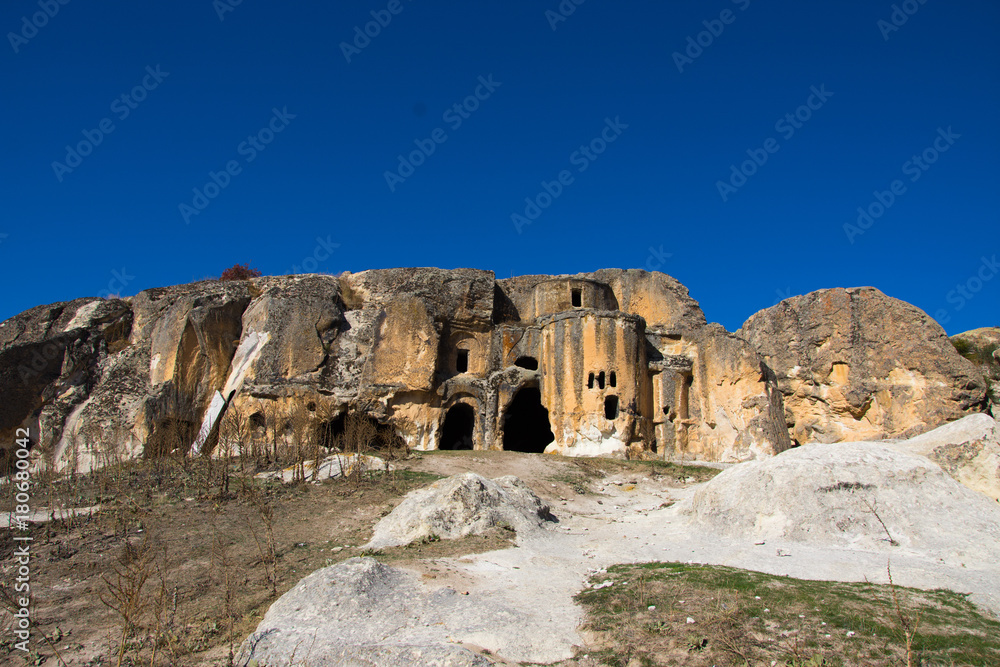 Old cave Bizantyan church in the Phrygian valley Turkey