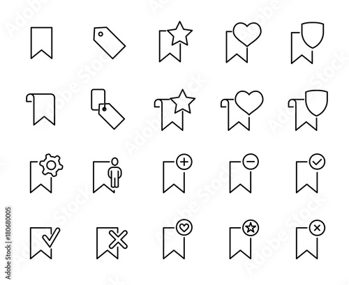 Simple collection of bookmark related line icons.