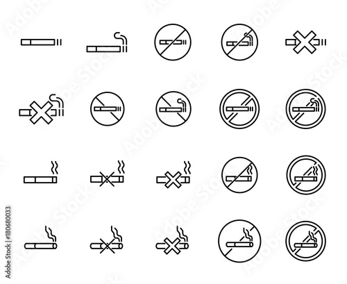 Simple collection of smoking related line icons