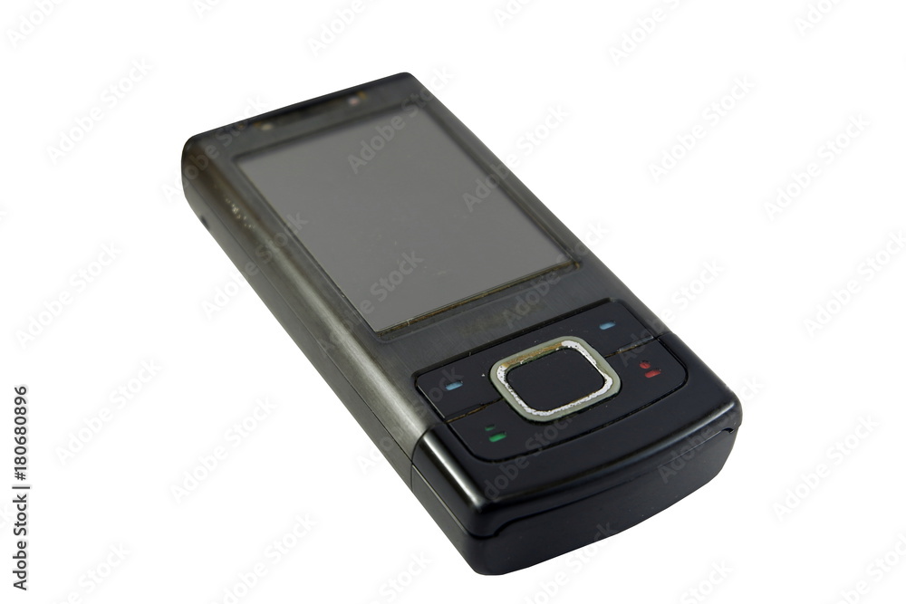 Black old cell phone isolate on white background Black old cell phone isolate on white background