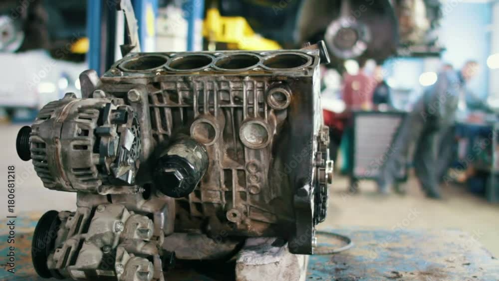 Car service - engine for repairing in vehicle workshop Car service - engine for repairing in vehicle workshop