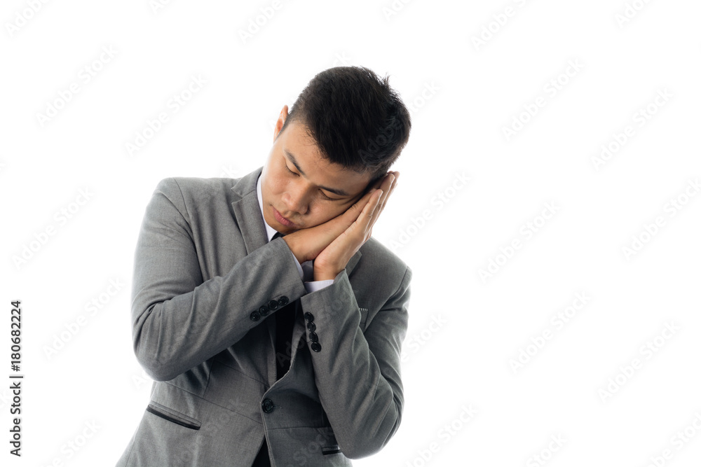 Portrait of a business man sleeping. Isolated on white background Portrait of a business man sleeping. Isolated on white background