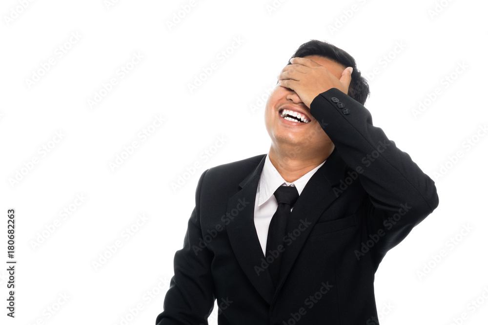 Portrait of a business man laughing with joke. Isolated on white background Portrait of a business man laughing with joke. Isolated on white background