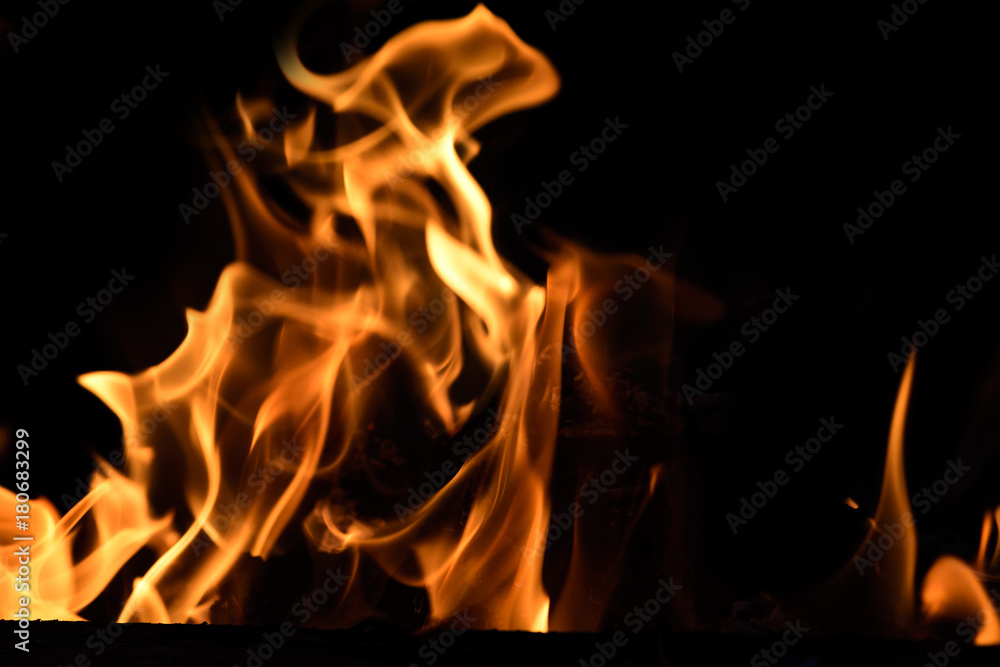 Fire flames on dark background