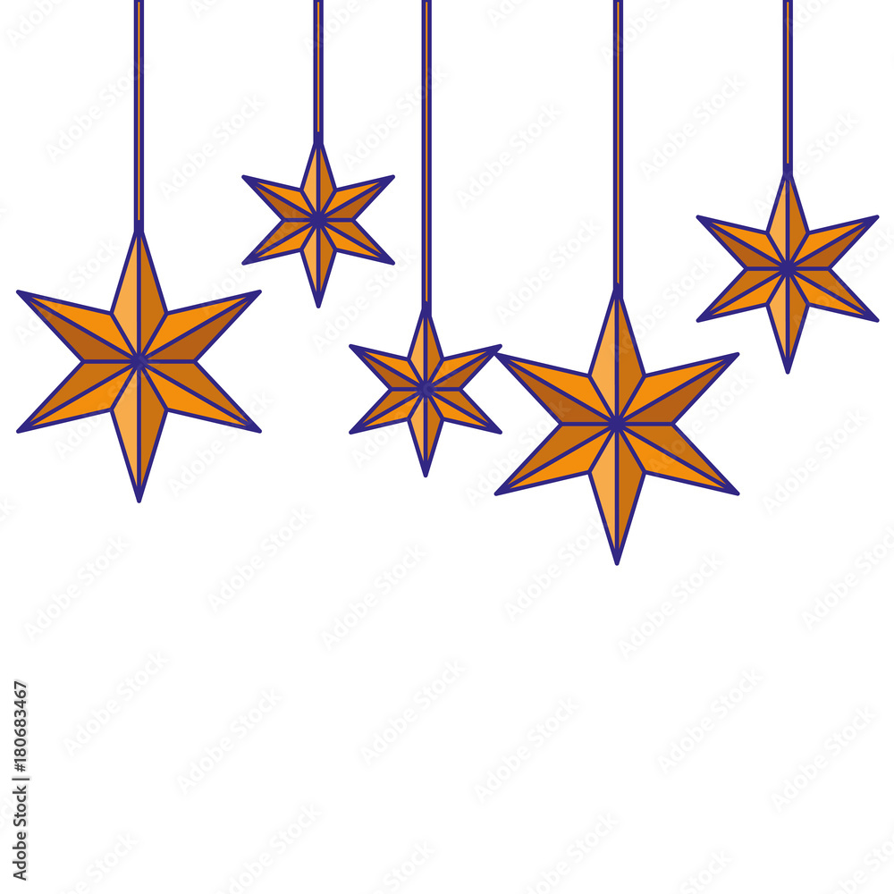 Obraz premium christmas ornaments with stars hanging and decoration vector illustration