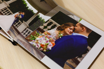 Pages of wedding photobook or wedding album on white background